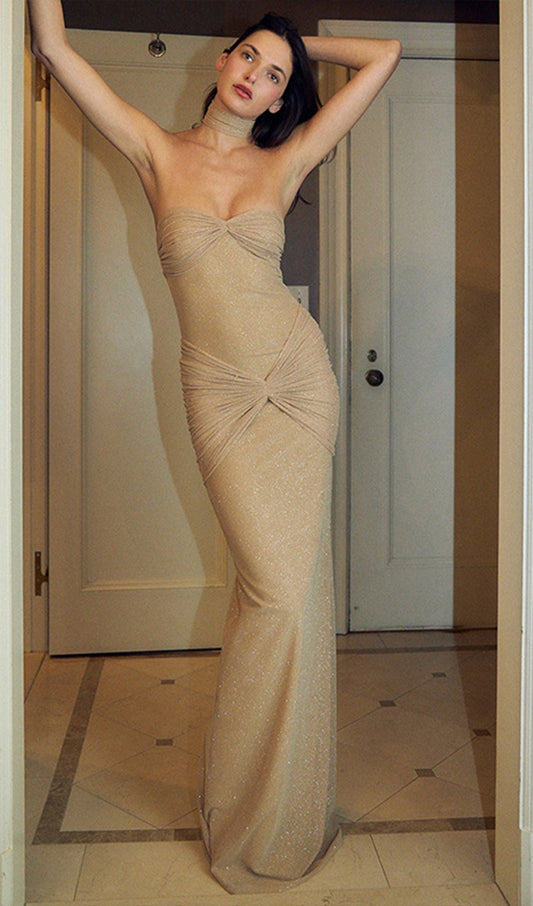 Starlite Off-Shoulder See-Through Maxi Dress