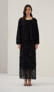 Black Feather Midi Skirt