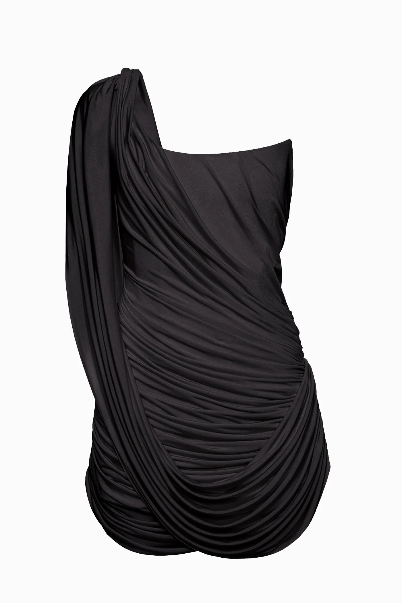 One-Shoulder Bandeau-Style Ruched Mini Evening Dress