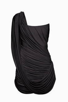 One-Shoulder Bandeau-Style Ruched Mini Evening Dress