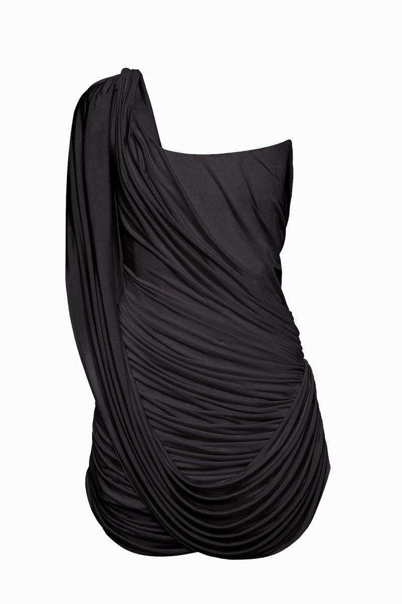 One-Shoulder Bandeau-Style Ruched Mini Evening Dress