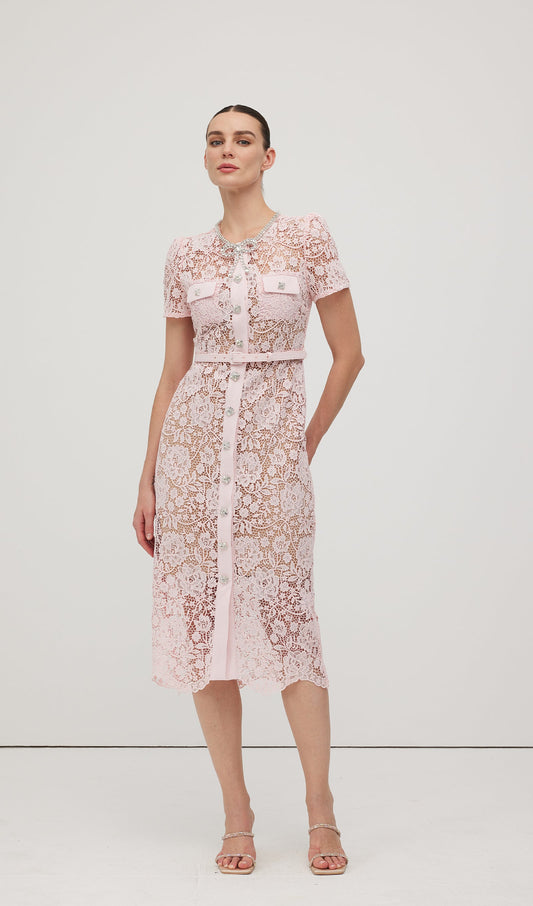 Lace Diamante Bow Midi Dress