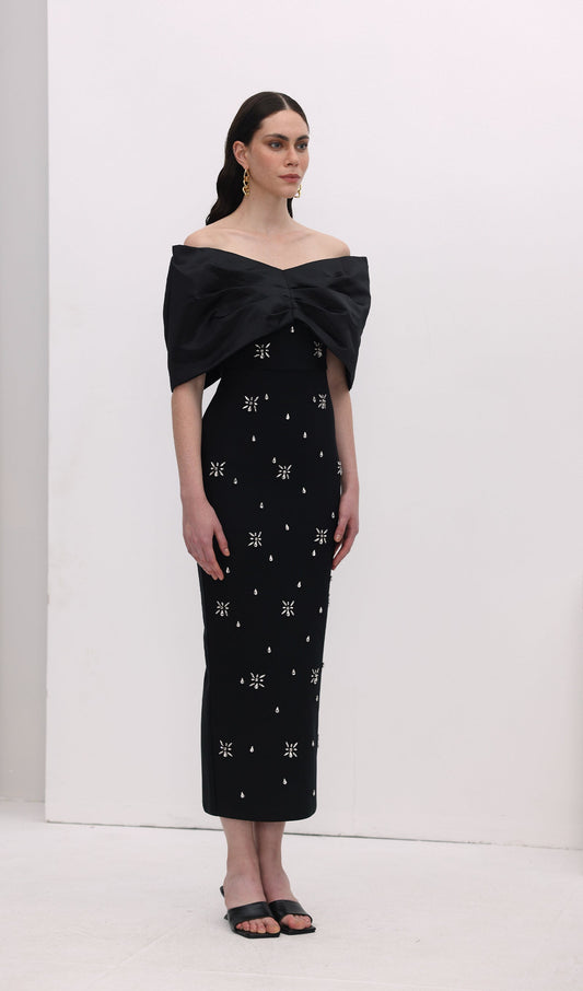 Off Shoulder Diamond Midi Dress
