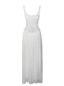 Ulissa Square Neck Jacquard Textured High Slit Maxi Dress