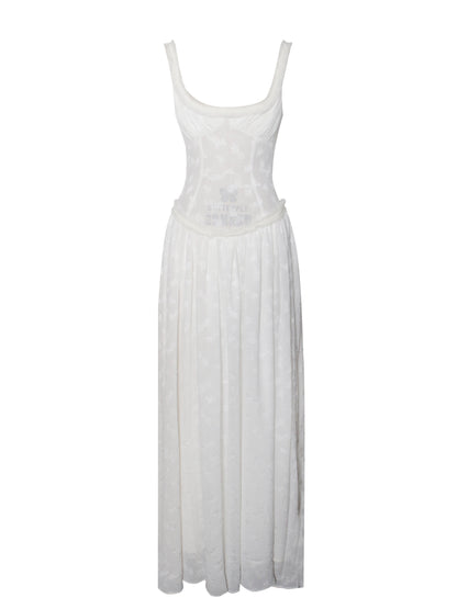 Ulissa Square Neck Jacquard Textured High Slit Maxi Dress