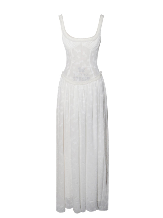 Ulissa Square Neck Jacquard Textured High Slit Maxi Dress