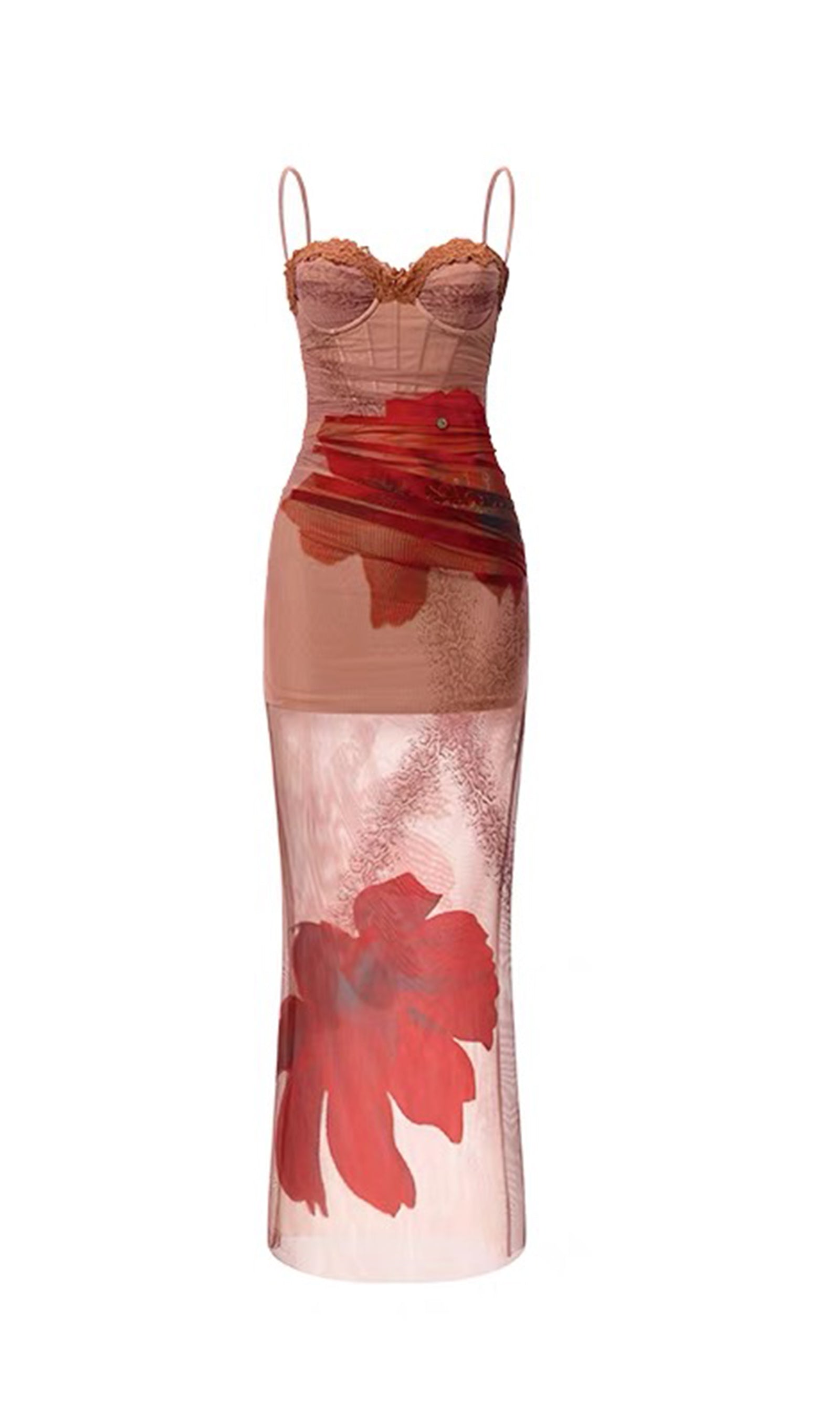 Slim Mesh  Print Midi Dress
