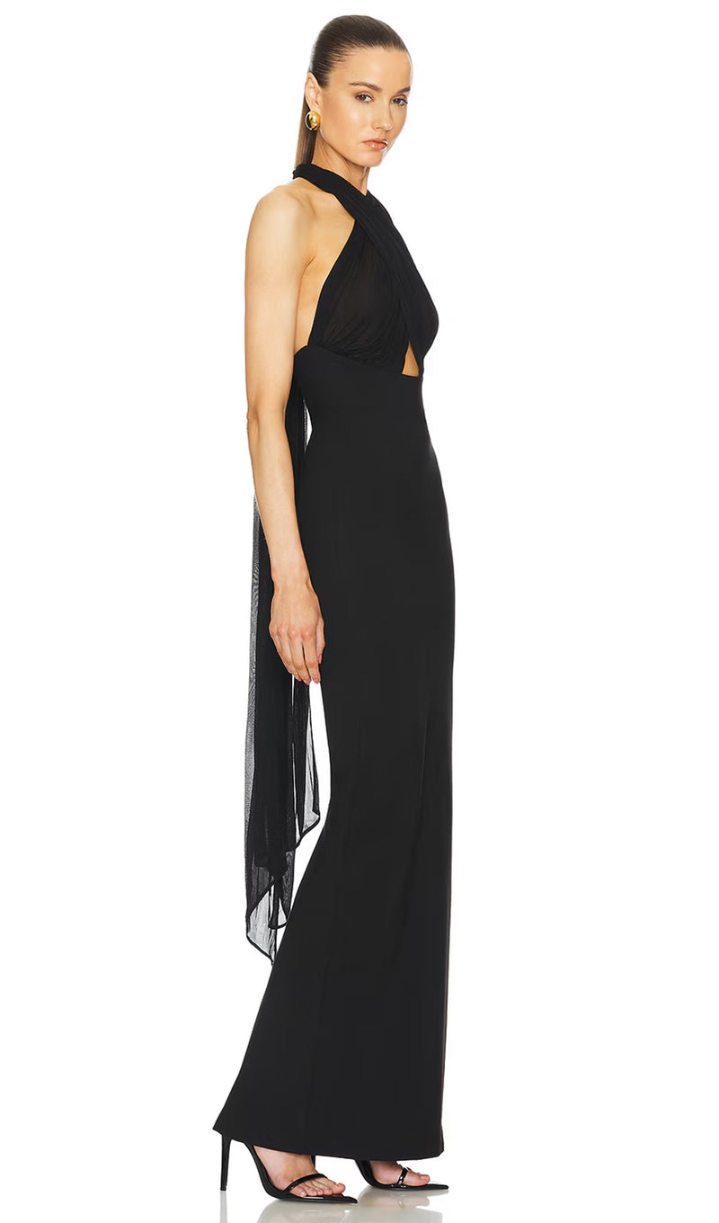 Halter Mesh Maxi Dress