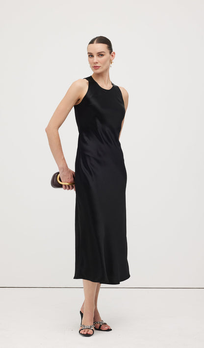 Satin Woven Column Midi Dress