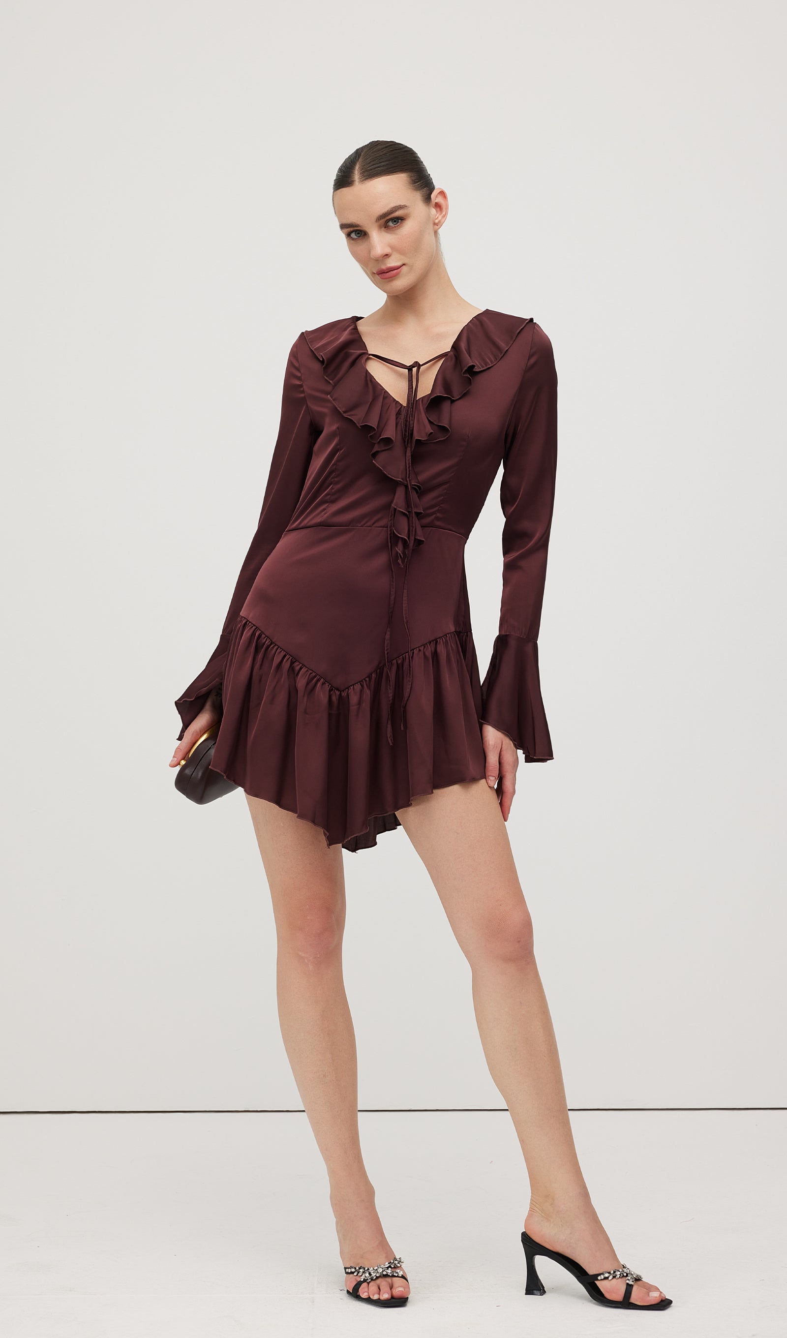 Ruffled Satin Mini Dress