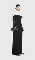 Asymmetrical Draped Shoulder Pleat Maxi Dress