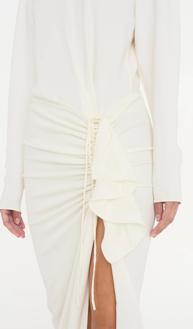 Ruched Split Long Sleeve Maxi Dress