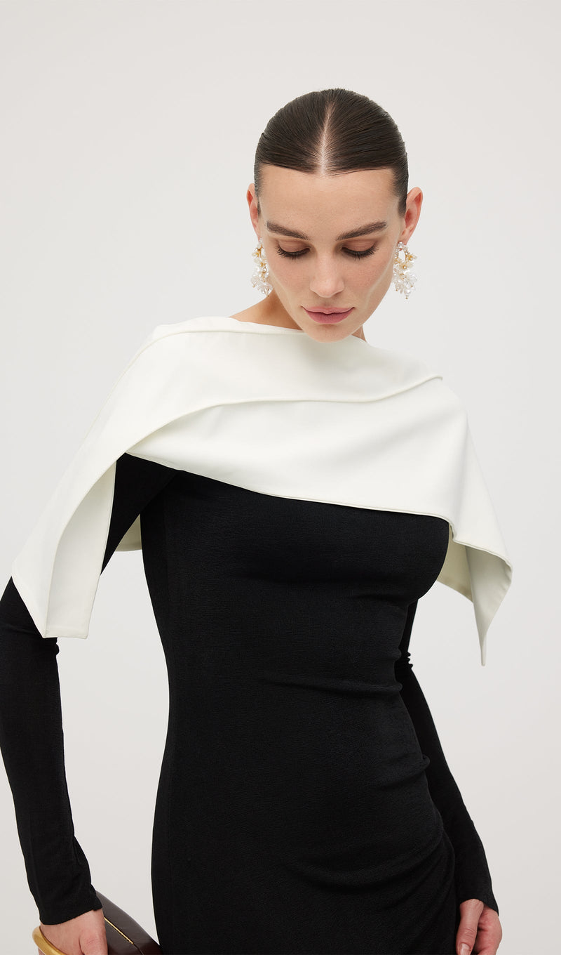 Asymmetrical Draped Shoulder Pleat Maxi Dress