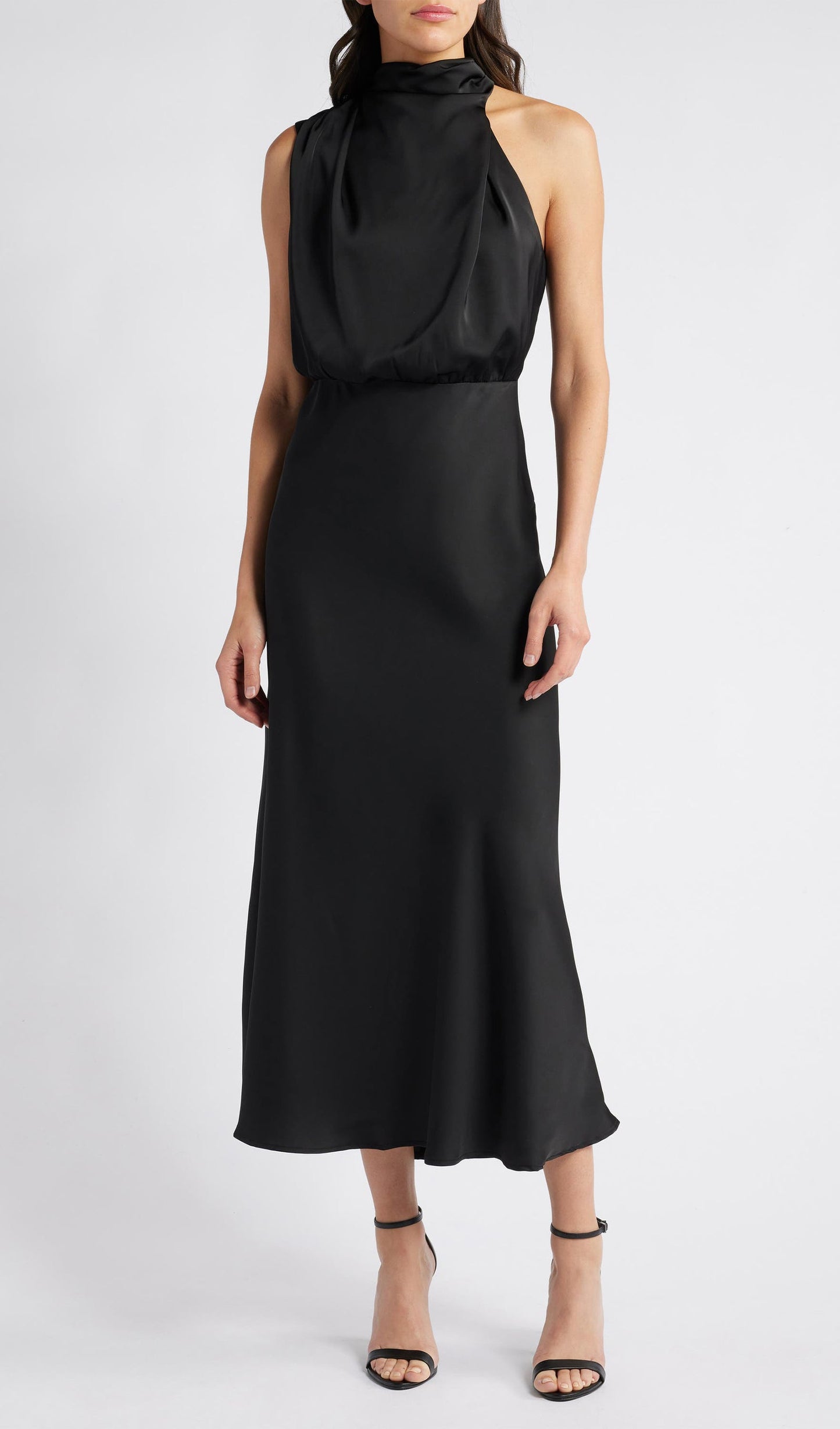 Asymmetric Satin Midi Dress