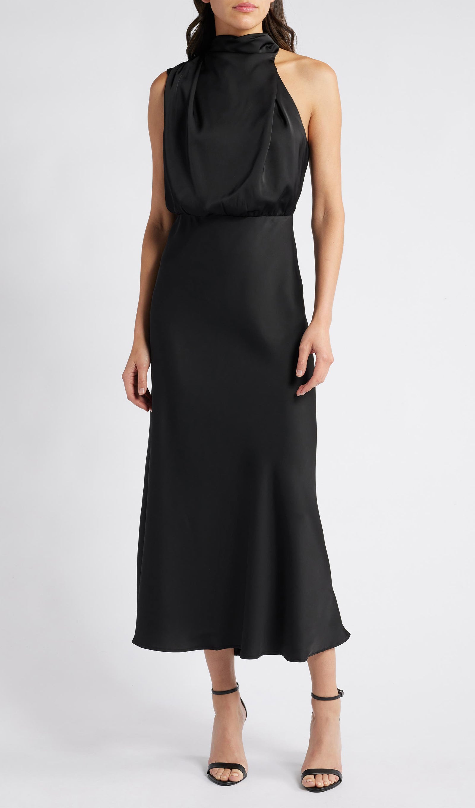 Asymmetric Satin Midi Dress