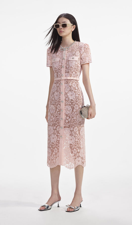 Lace Diamante Bow Midi Dress