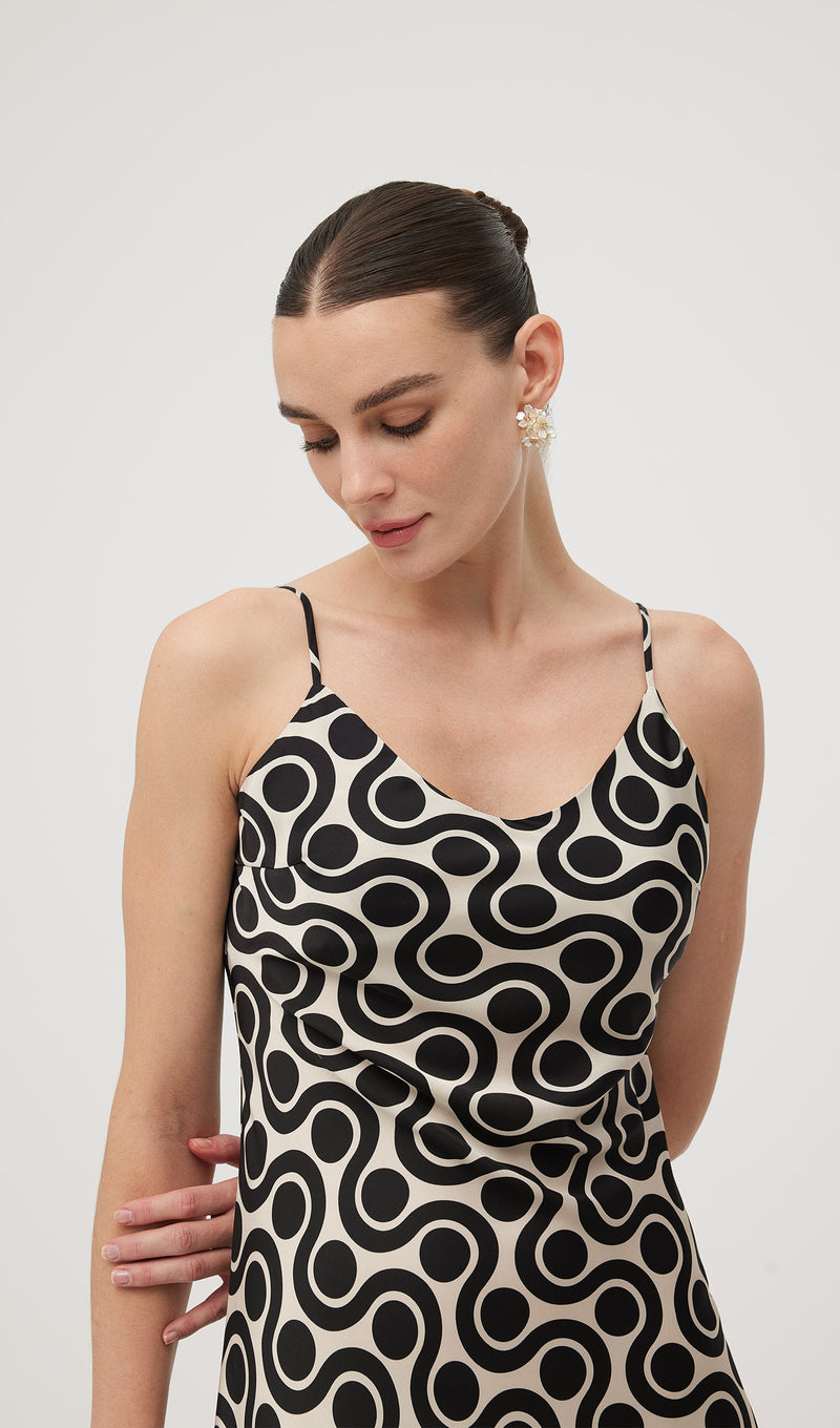 Black White Geometric Print Midi Dress