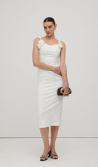 Solid Flower Sleeveless Midi Dress