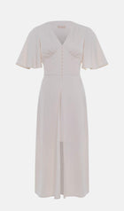 Loose Sleeve Midi Dress With A Train