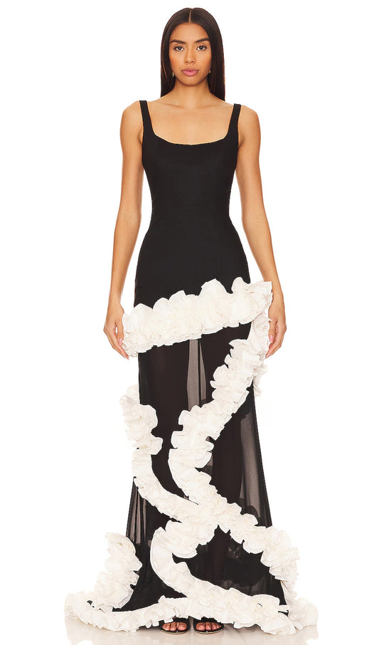 Wisteria Gown Maxi Dress In Black & White
