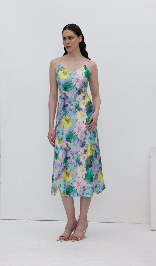 Flower Print Slip Midi Dress