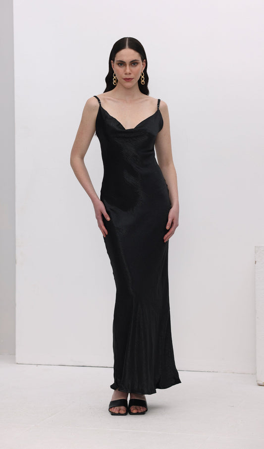 Satin Cowl Neck Backless Slip Dress