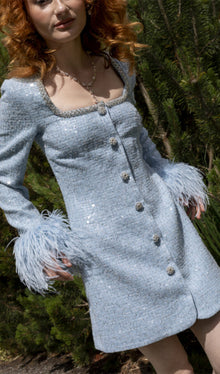 Sequin Boucle Feather Mini Dress