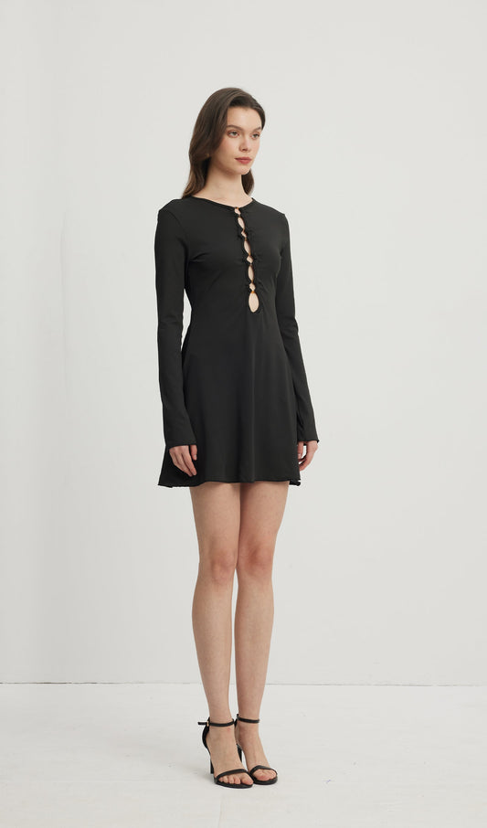 Hollow Out Mini Dress Black