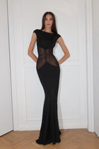 Boat-Neck Sleeveless Mesh Splicing Bodycon Dress