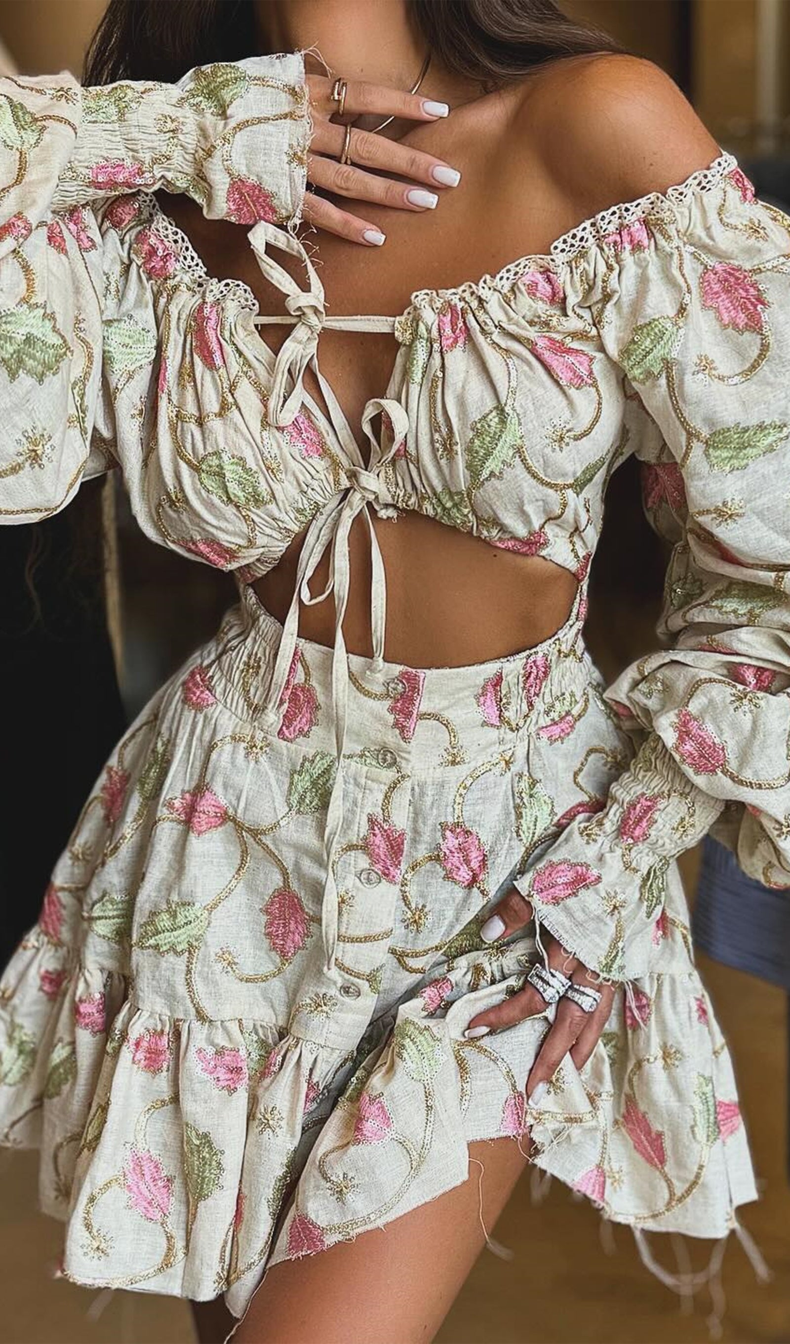 Lace Up Mini Dress Two Piece Set