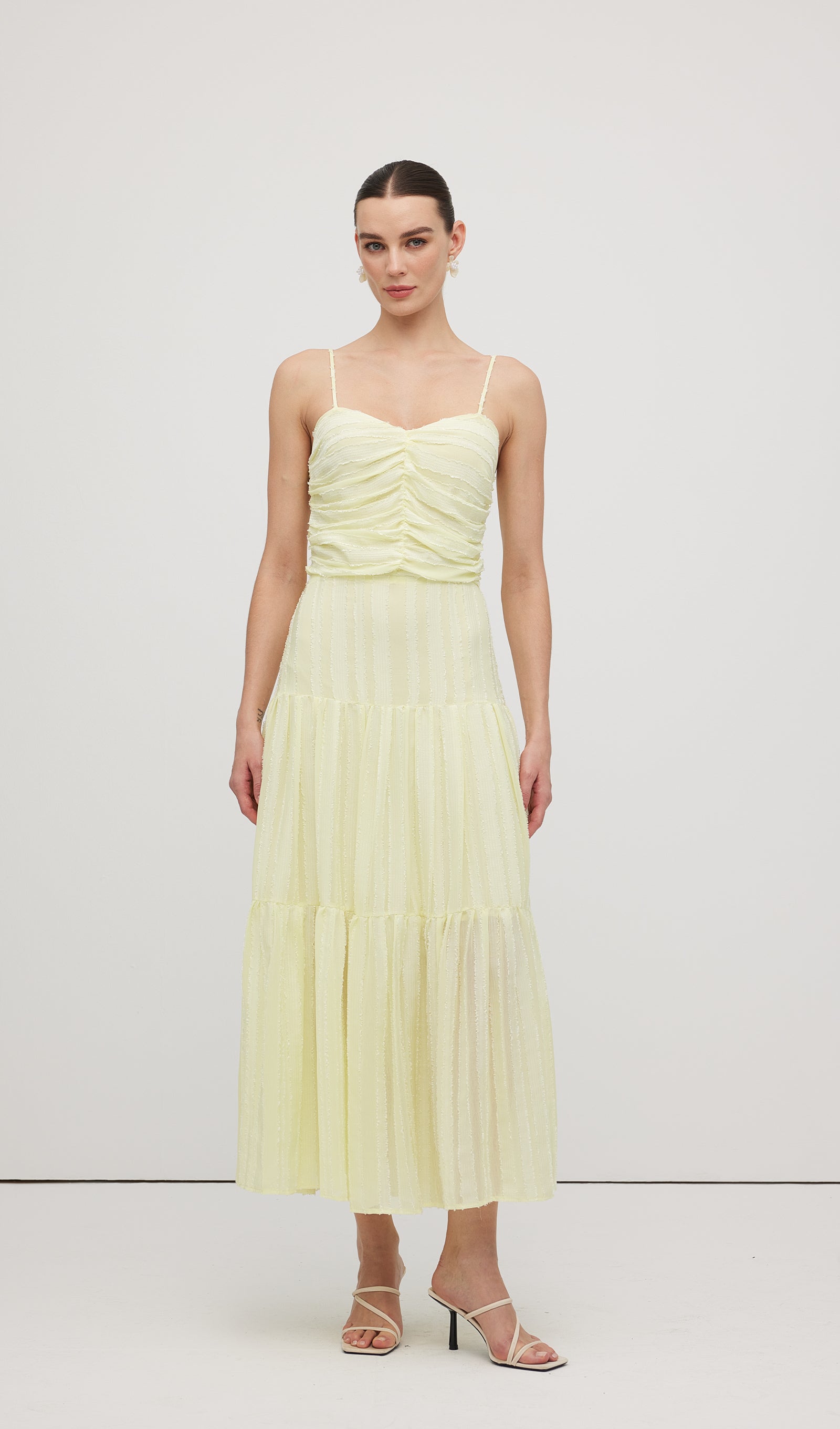 Pleated Backless Tiered Cami Midi Dress