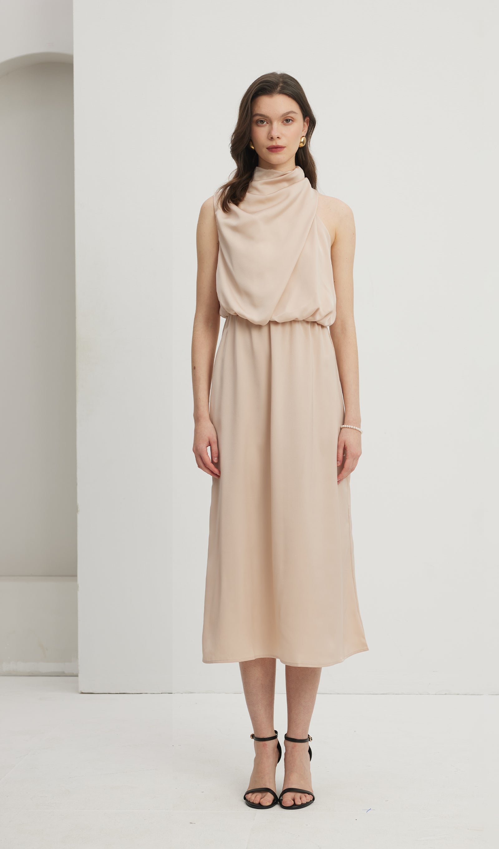 Asymmetric Satin Midi Dress
