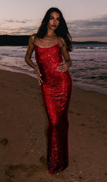 Hot Fix Maxi Dress With Mesh Red