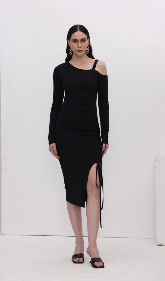 Solid Pleats Split Midi Dress
