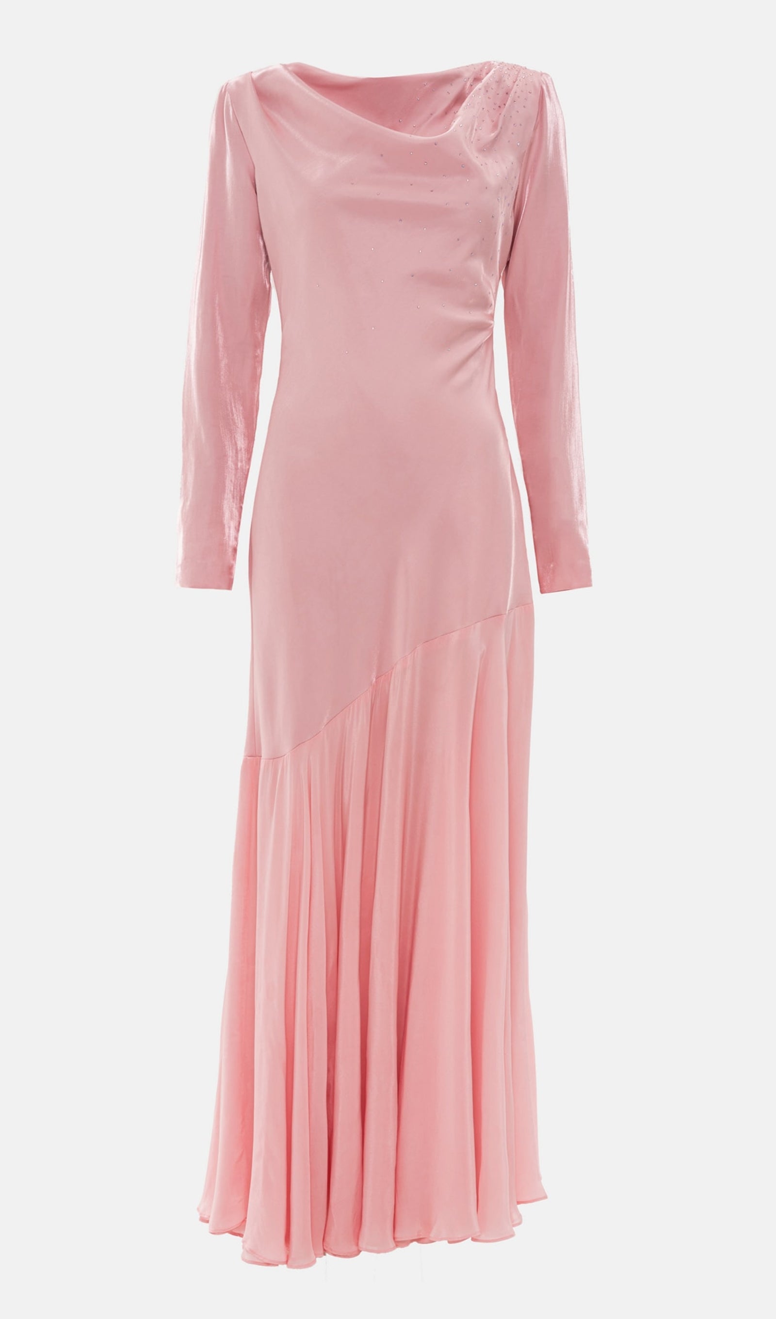 Fitted Satin With Rhinestones Maxi Dress