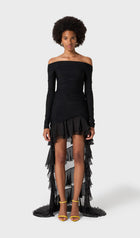 Jersey With Chiffon Train Mini Dress