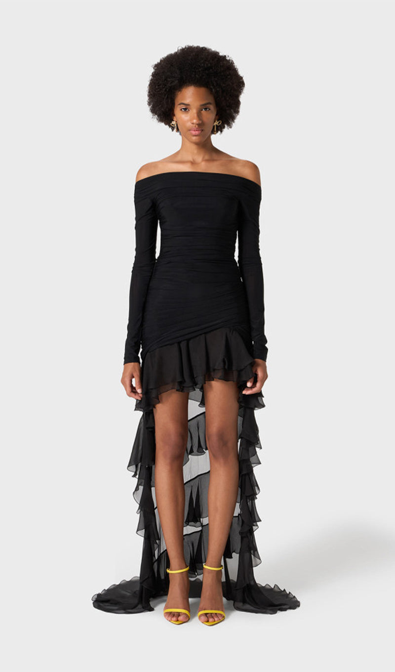 Jersey With Chiffon Train Mini Dress