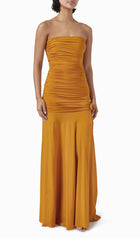 Off Shoulder Pleated Split Maxi Dress