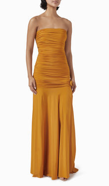 Off Shoulder Pleated Split Maxi Dress