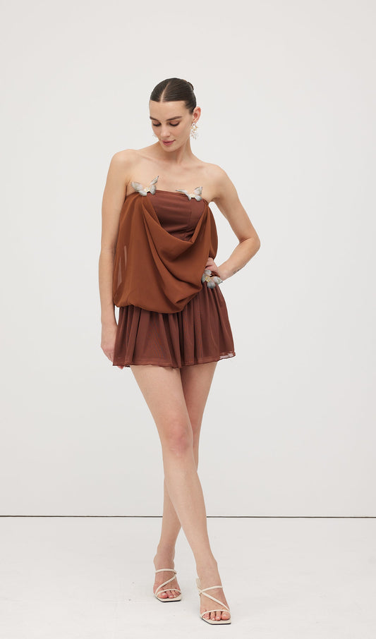 Butterfly Bandeau Wrap Mini Dress