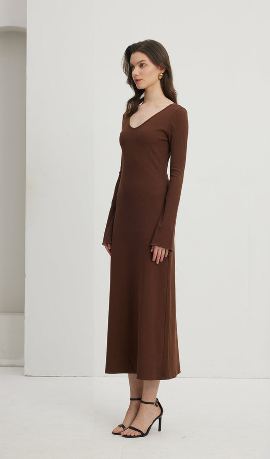 Solid Crew Neck Midi Dress