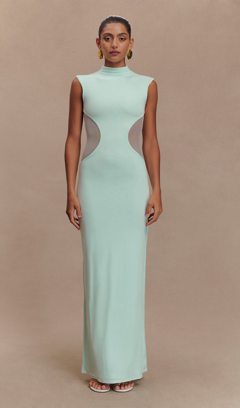 Slinky And Mesh Maxi Dress