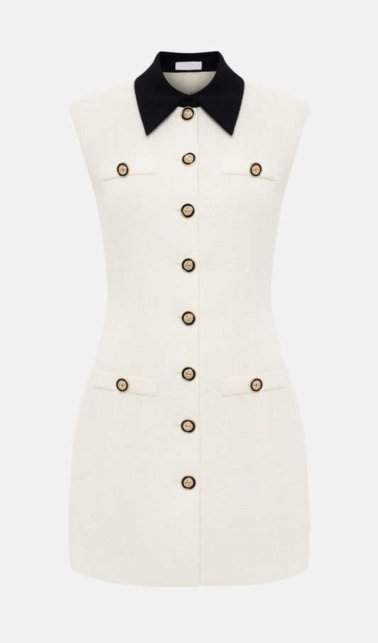 Tweed Contrast Collar Mini Dress
