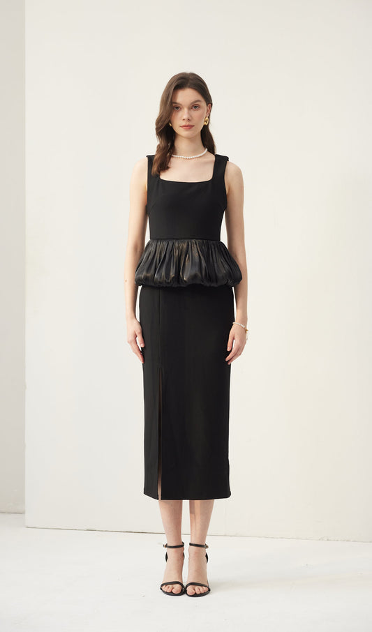 Ruffle Hem Slit Midi Dress