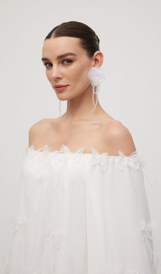 Off Shoulder With Butterfly Embellished Mini Dress