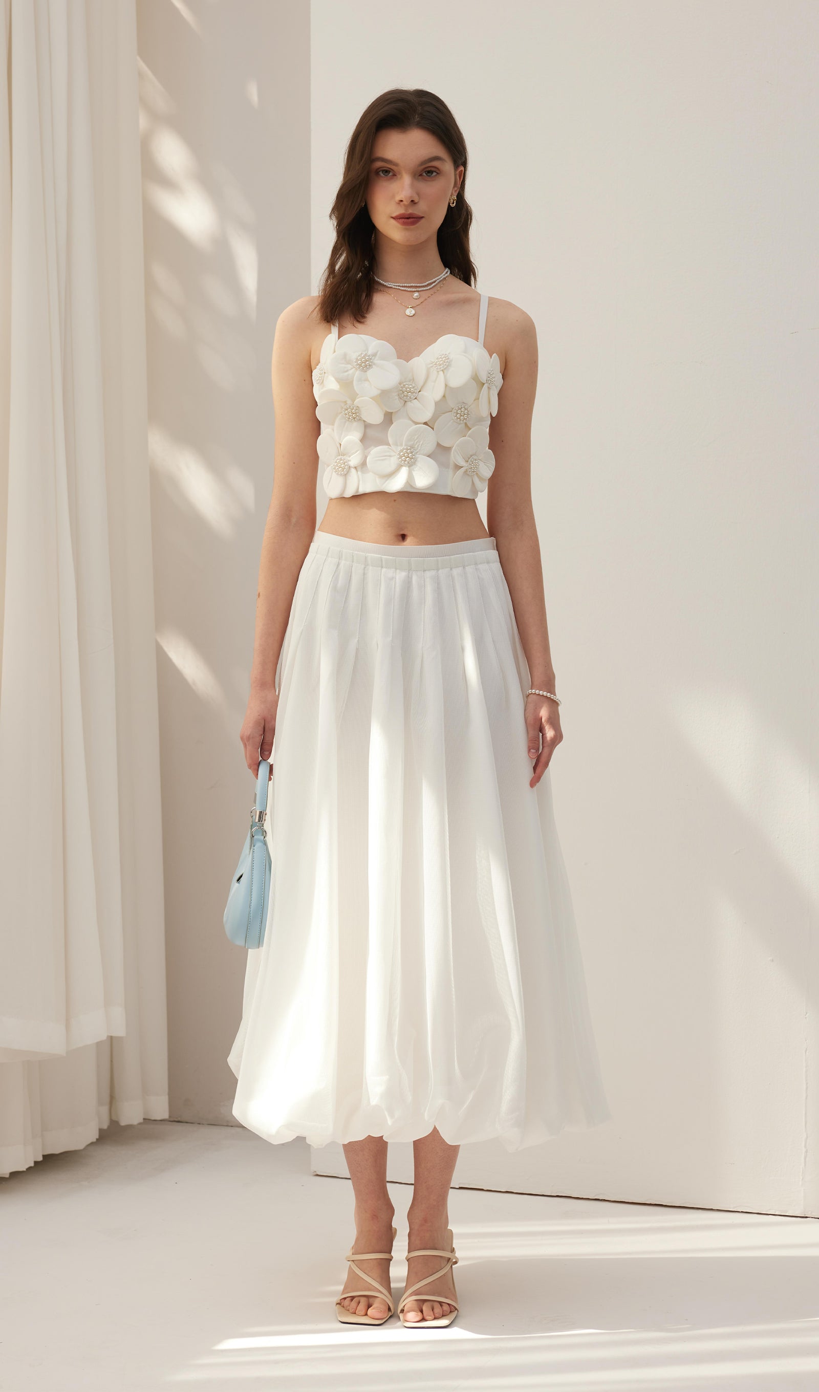 Flower Embellished Bra Top White