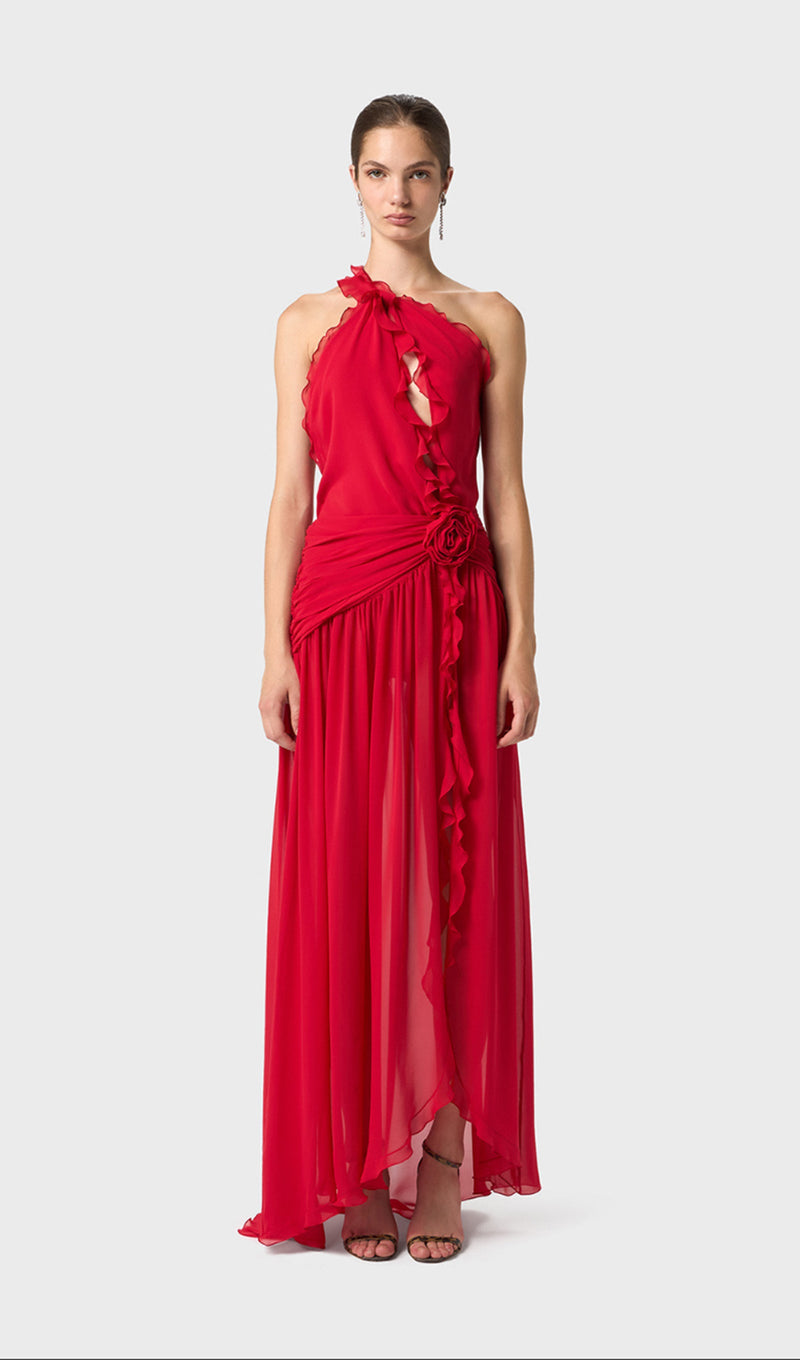 One Shoulder Georgette Maxi Dress