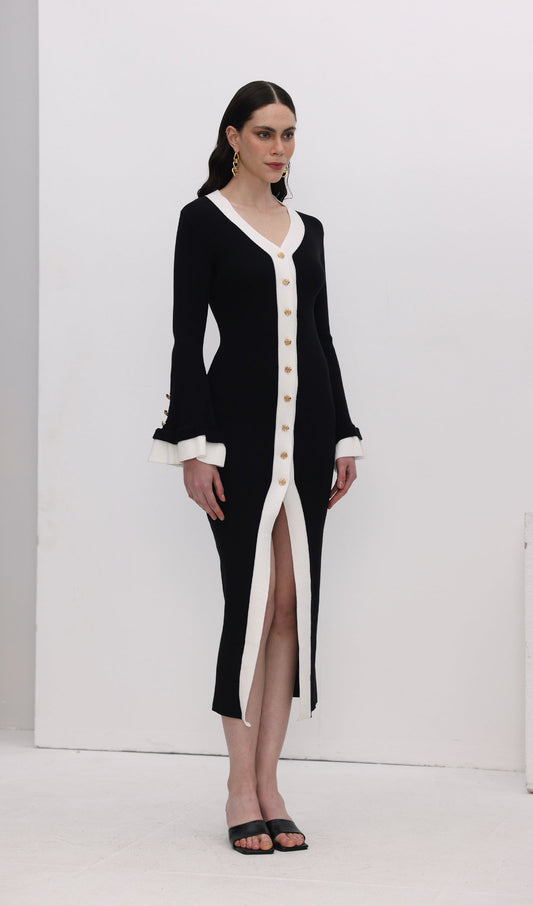 Knitted Contrasting Cuffs Maxi Dress