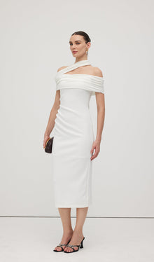 Asymmetric Off Shoulder Midi Dress