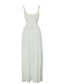 Ulissa Square Neck Jacquard Textured High Slit Maxi Dress